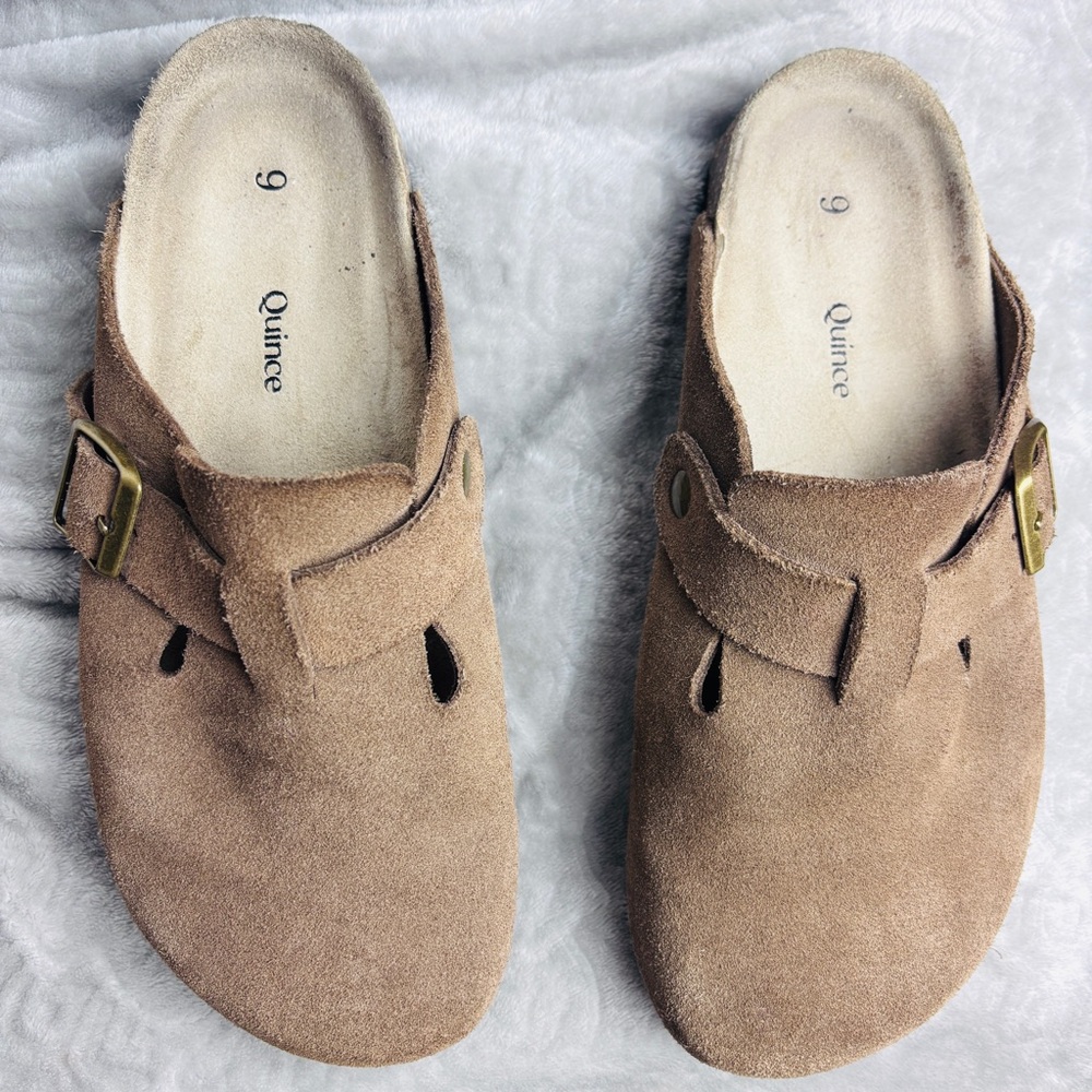 Quince Brown Suede Buckle Clogs